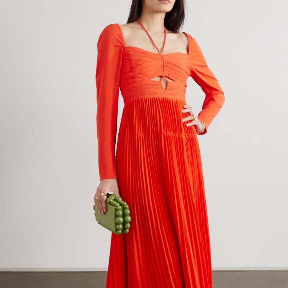 Self-Portrait - Cutout pleated crepe halter neck midi dress.